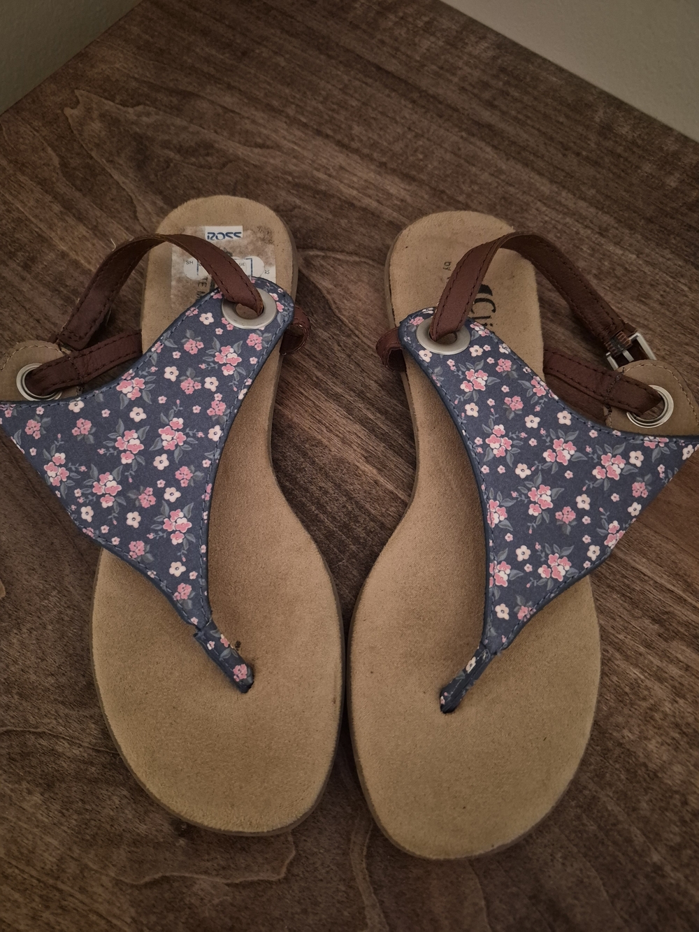 White Mountain Blue and Pink Floral Thong Sandals